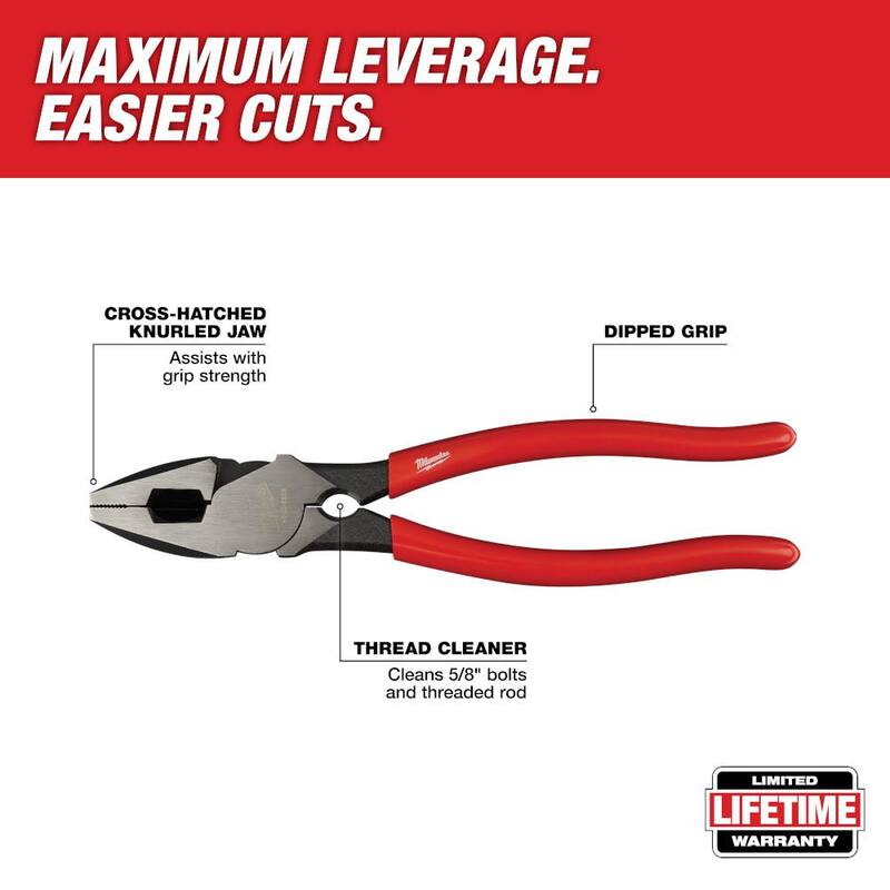 Milwaukee 9 in. High Leverage Linesman's Pliers with Thread Cleaner - 48-22-6503