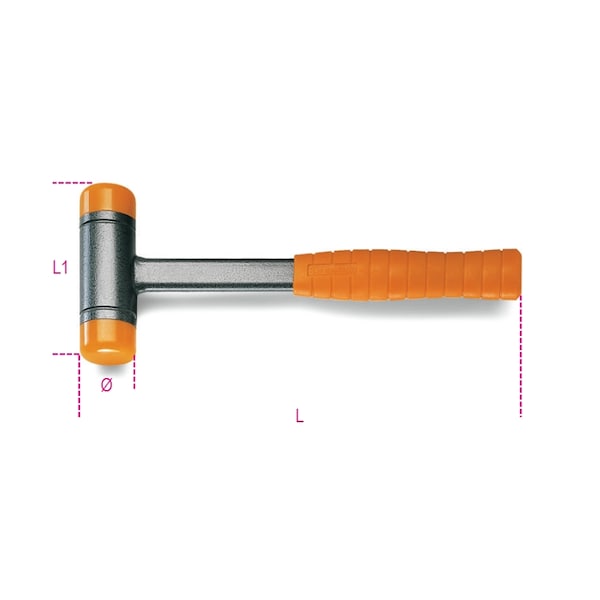 Beta 1392 Dead-blow Hammer, Interchangeable Plastic Face, Steel Shaft, 40mm Face - 013920040