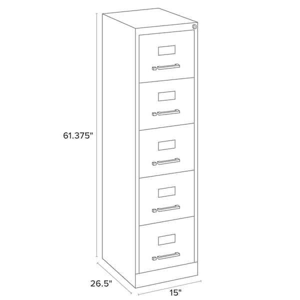 Hirsh 15" W 5 Drawer Vertical File Cabinet, Black, Letter - 17778
