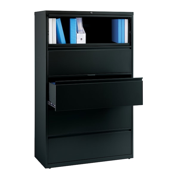 Hirsh 42" W 5 Drawer Lateral File Cabinet, Black, A4/Legal/Letter - 17649