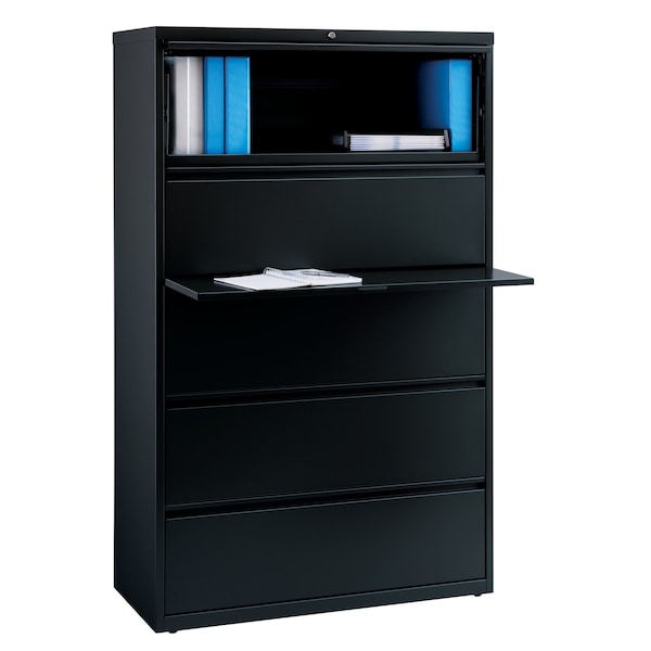 Hirsh 42" W 5 Drawer Lateral File Cabinet, Black, A4/Legal/Letter - 17649