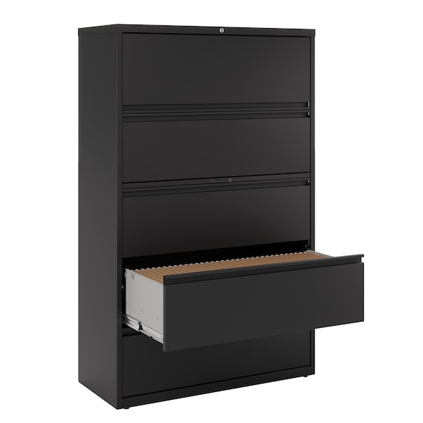 Hirsh 42" W 5 Drawer Lateral File Cabinet, Black, A4/Legal/Letter - 17649