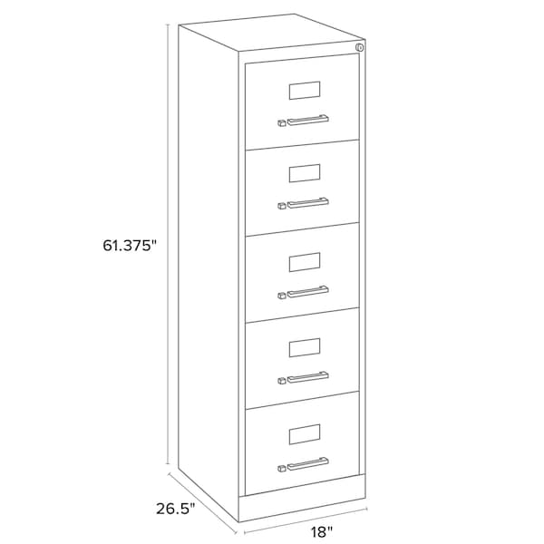 Hirsh 18" W 5 Drawer Vertical File Cabinet, Black, Legal - 17781