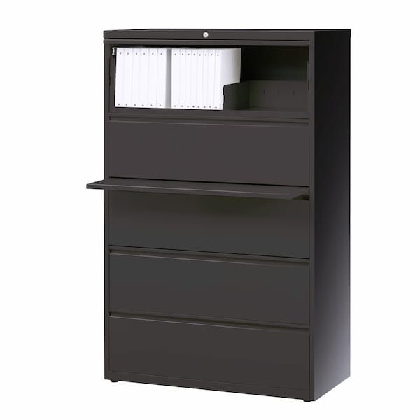 Hirsh 36" W 5 Drawer Lateral File Cabinet, Charcoal, A4/Legal/Letter - 17641