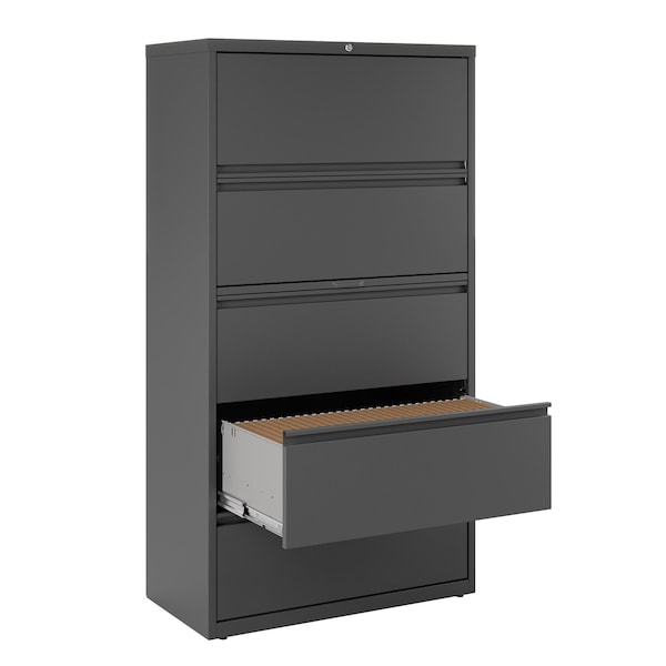Hirsh 36" W 5 Drawer Lateral File Cabinet, Charcoal, A4/Legal/Letter - 17641