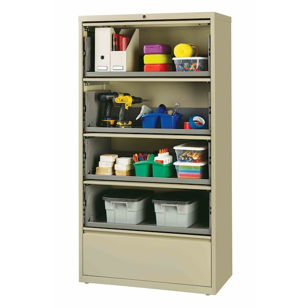 Hirsh 36" W 5 Drawer File Cabinet, Putty, Letter - 17901