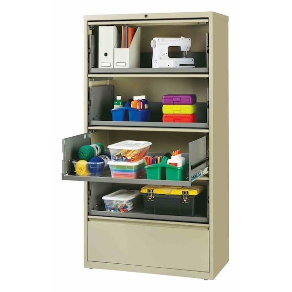 Hirsh 36" W 5 Drawer File Cabinet, Putty, Letter - 17901