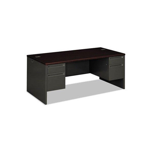 Hon HON, 38000 SERIES DOUBLE PEDESTAL DESK, 72W X 36D X 29.5H, MAHOGANY/CHARCOAL - 38180NS