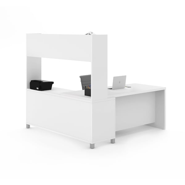 Bestar Pro-Linea L-Desk With Open Hutch, White - 120886-17