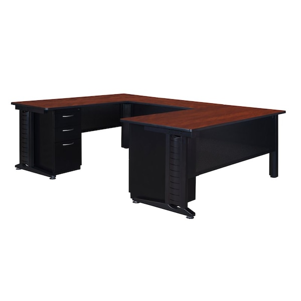 Fusion U Shaped Desk Desks > U-Desks > Fusion U-Desks with Storage, 102 D X 29 H, 66 W X Wood|Metal - MUD663048CH