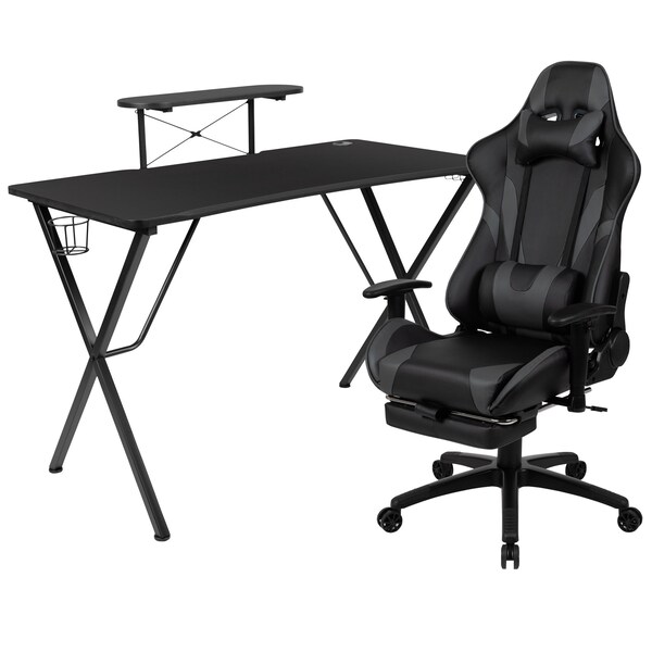 Flash Furniture Black Gaming Desk-Cup Holder/Reclining Chair Set - BLN-X30RSG1031-GY-GG