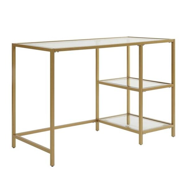 Carolina Cottage Carolina Cottage CL4220G-GLD Marcello Glass Top Desk with Shelves - Gold - 20 x 29.5 x 42 in. - CL4220G-GLD