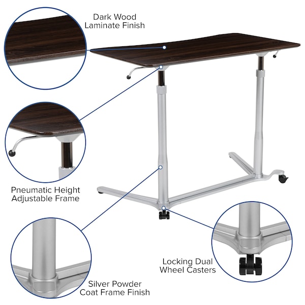 Flash Furniture Wood Grain Sit to Stand Desk - NAN-IP-6-1-DKW-GG