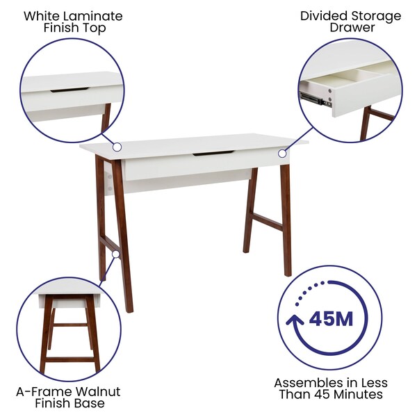 Flash Furniture White/Walnut Home Office Computer Desk with Drawer - GC-MBLK60-WH-WAL-GG