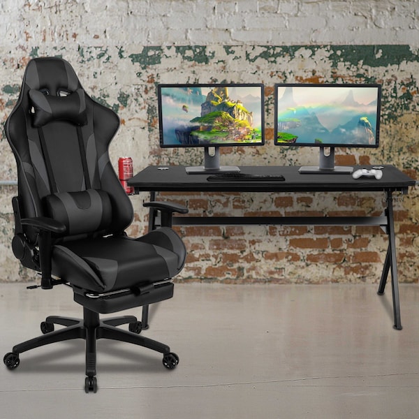 Flash Furniture Black Gaming Desk-Cup Holder/Reclining Chair Set - BLN-X30D1904L-GY-GG