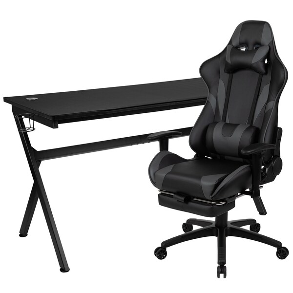 Flash Furniture Black Gaming Desk-Cup Holder/Reclining Chair Set - BLN-X30D1904L-GY-GG