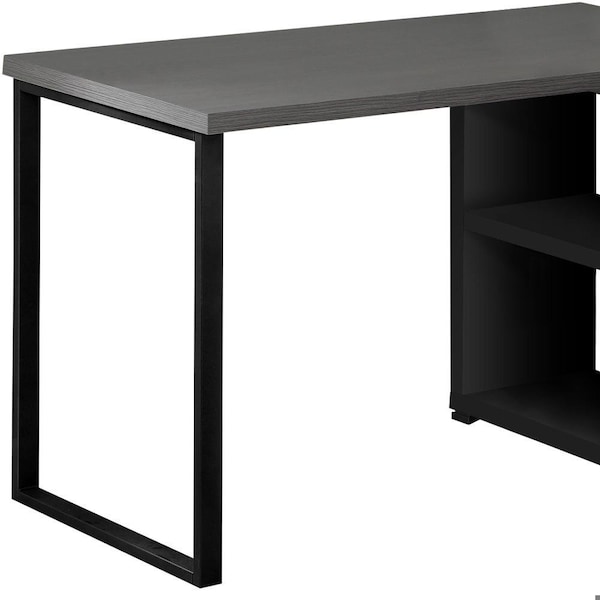 Homeroots 29.5 in. Black Particle Board & Silver Metal Computer Desk with a Grey Top - 333531