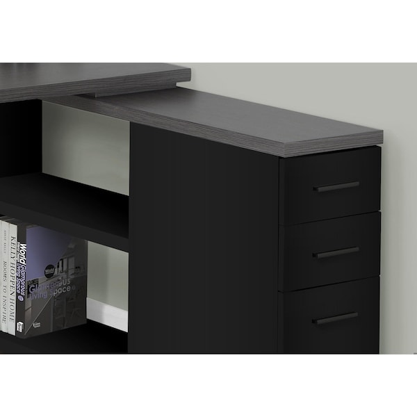 Homeroots 29.5 in. Black Particle Board & Silver Metal Computer Desk with a Grey Top - 333531