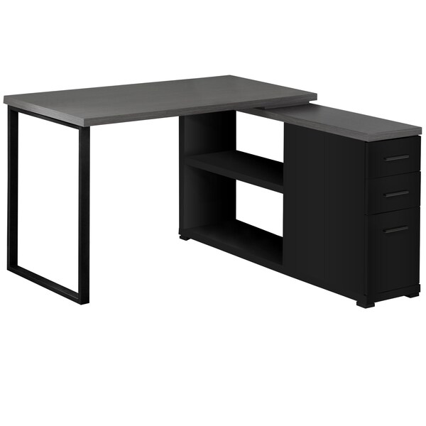 Homeroots 29.5 in. Black Particle Board & Silver Metal Computer Desk with a Grey Top - 333531