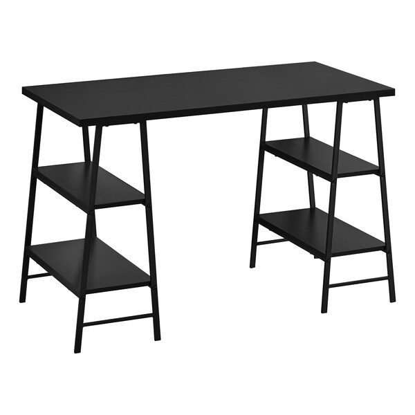Monarch Specialties Computer Desk, Home Office, Laptop, Storage Shelves, 48"L, Work, Metal, Laminate, Black - I 7522