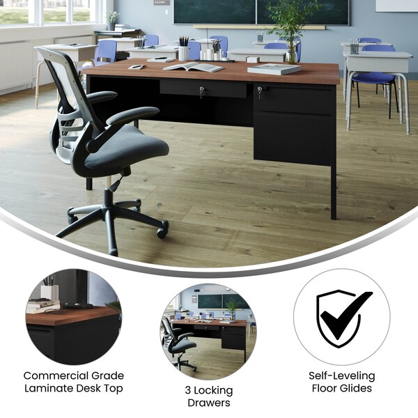 Flash Furniture 30 in D X Walnut, 60 in W X - GC-M-BLK-175-WLN-GG