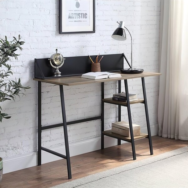 Acme Engineered Wood 2-Shelf Writing Desk in Rustic Oak and Black - ER-0292OAK