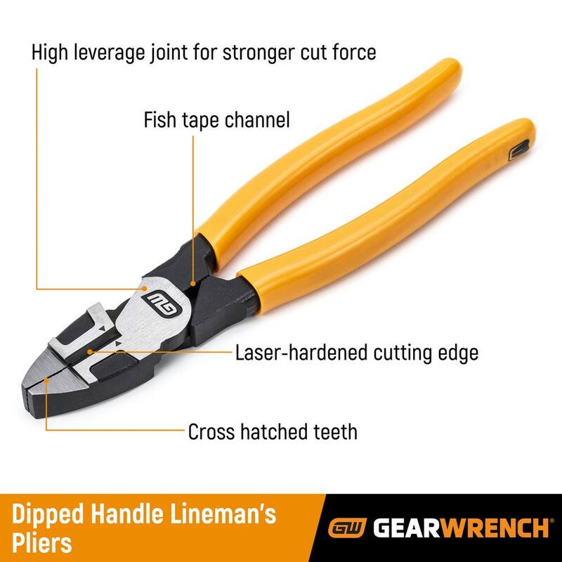 GEARWRENCH PITBULL 8in. Dipped Handle Linesmans Pliers - 82180-06