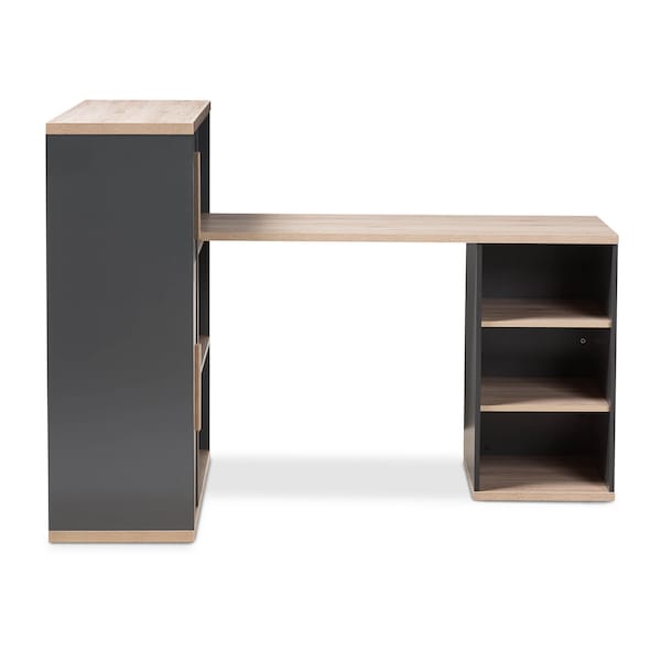 Baxton Studio Pandora Grey and Brown Study Desk with Built-in Shelving Unit - 141-7965