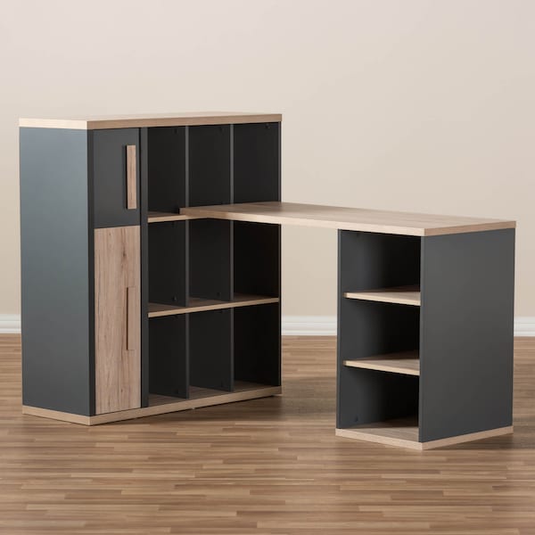 Baxton Studio Pandora Grey and Brown Study Desk with Built-in Shelving Unit - 141-7965