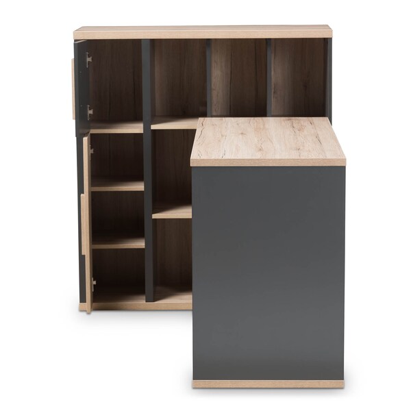 Baxton Studio Pandora Grey and Brown Study Desk with Built-in Shelving Unit - 141-7965