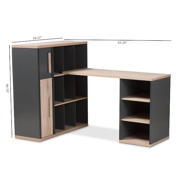 Baxton Studio Pandora Grey and Brown Study Desk with Built-in Shelving Unit - 141-7965