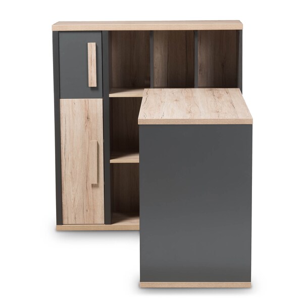 Baxton Studio Pandora Grey and Brown Study Desk with Built-in Shelving Unit - 141-7965