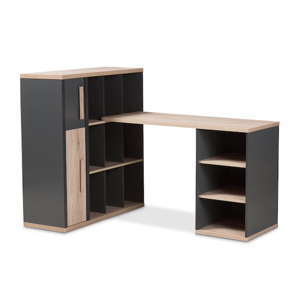Baxton Studio Pandora Grey and Brown Study Desk with Built-in Shelving Unit - 141-7965