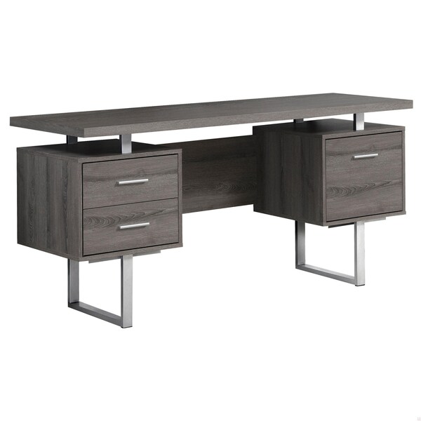 Homeroots 30.25 in. Dark Taupe Particle Board & Silver Metal Computer Desk with a Hollow Core - 333368