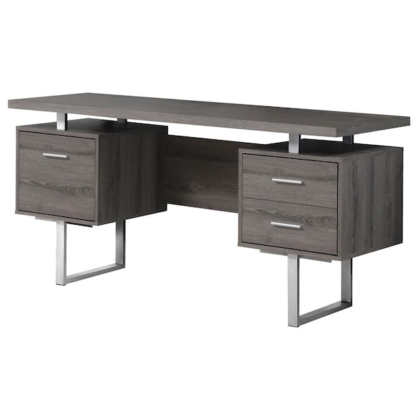 Homeroots 30.25 in. Dark Taupe Particle Board & Silver Metal Computer Desk with a Hollow Core - 333368