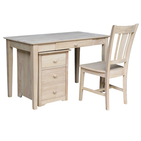 International Concepts 2 drawer File Cabinet with Desk and Chair 26 in D X 30 in H, 48 in W X Wood, Unfinished - K-OF-51-41-C10