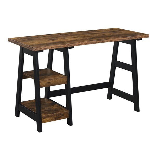 Convenience Concepts Designs2Go Trestle Desk with Shelves, Barnwood and Black - HI2540467