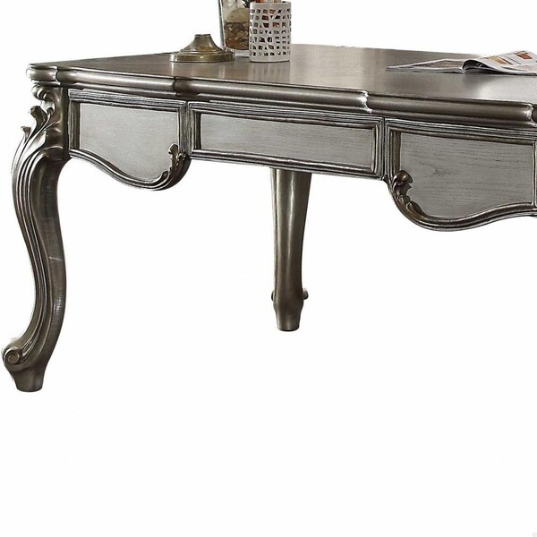 Homeroots 35 x 72 x 32 in. Antique Platinum Wood Poly Resin Executive Desk with Leg - 347523