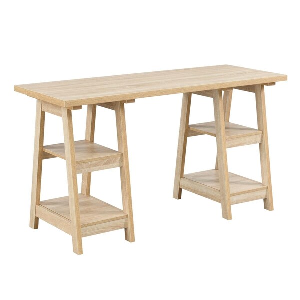 Convenience Concepts 47 x 20 x 29 in. Designs2Go Double Trestle Desk, Weathered White - HI2540373