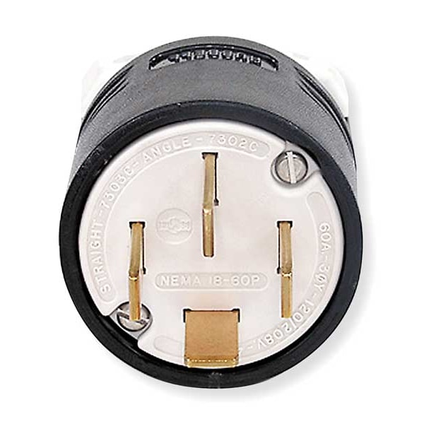 Hubbell 4 Wire Industrial Straight Blade Plug 120/208VAC 60A - HBL7303C
