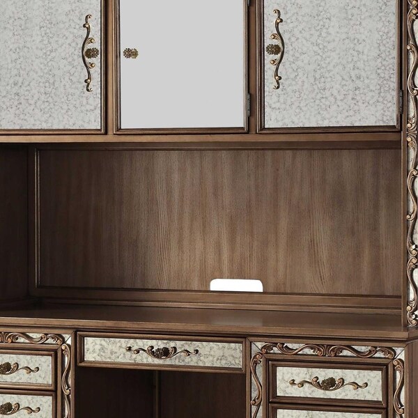 Homeroots 24 x 66 x 78 in. Antique Gold Wood Glass Mirror Computer Desk & Hutch - 348666