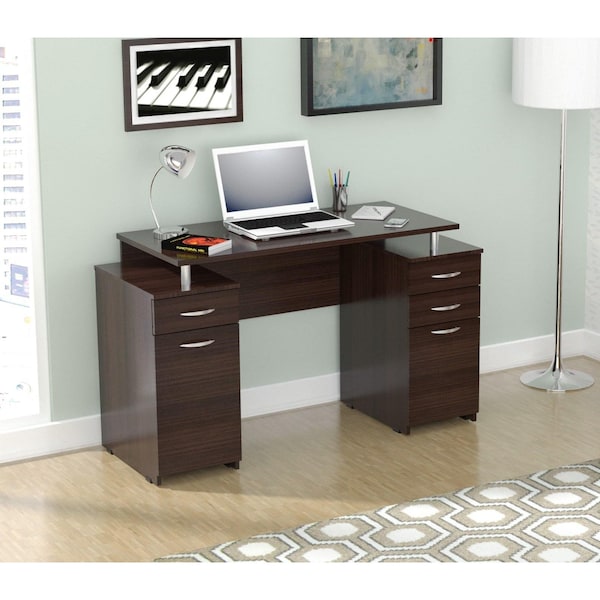 Homeroots Computer Desk with Four Drawers - Melamine and Engineered wood - 249794