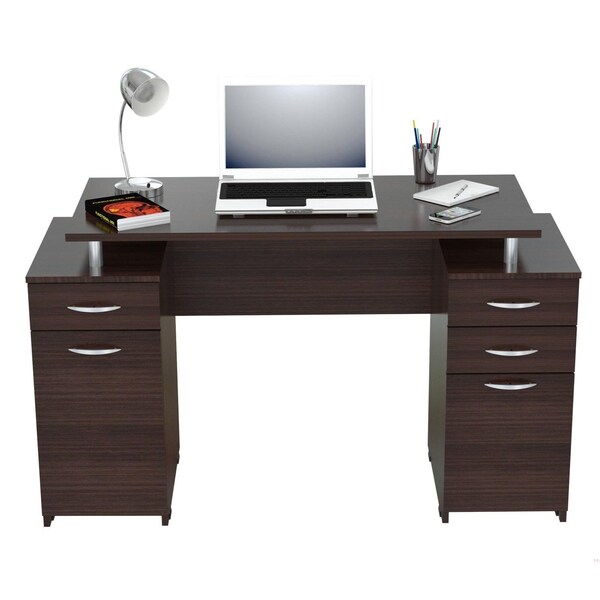 Homeroots Computer Desk with Four Drawers - Melamine and Engineered wood - 249794