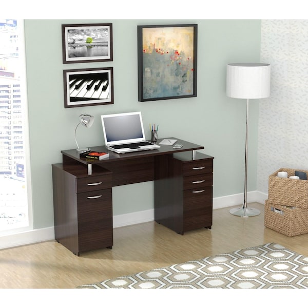 Homeroots Computer Desk with Four Drawers - Melamine and Engineered wood - 249794