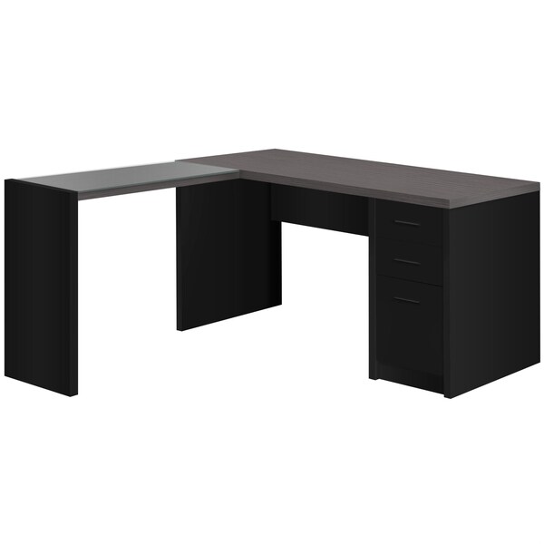 Homeroots 30 in. Black Particle BoardGrey Top & Clear Tempered Glass Computer Desk - 333529
