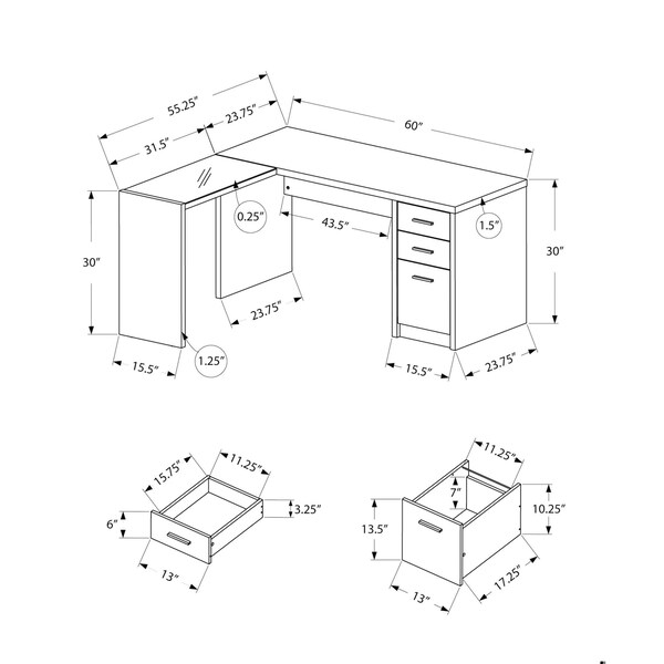 Homeroots 30 in. Black Particle BoardGrey Top & Clear Tempered Glass Computer Desk - 333529
