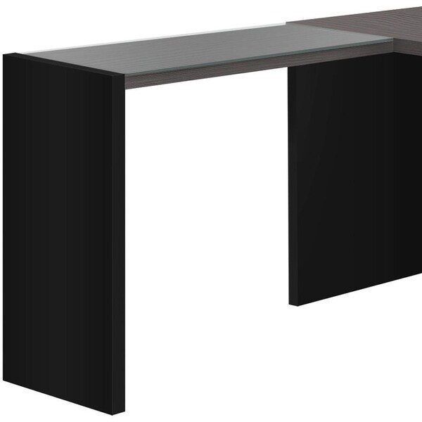 Homeroots 30 in. Black Particle BoardGrey Top & Clear Tempered Glass Computer Desk - 333529