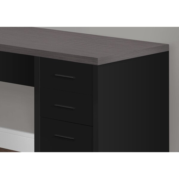 Homeroots 30 in. Black Particle BoardGrey Top & Clear Tempered Glass Computer Desk - 333529