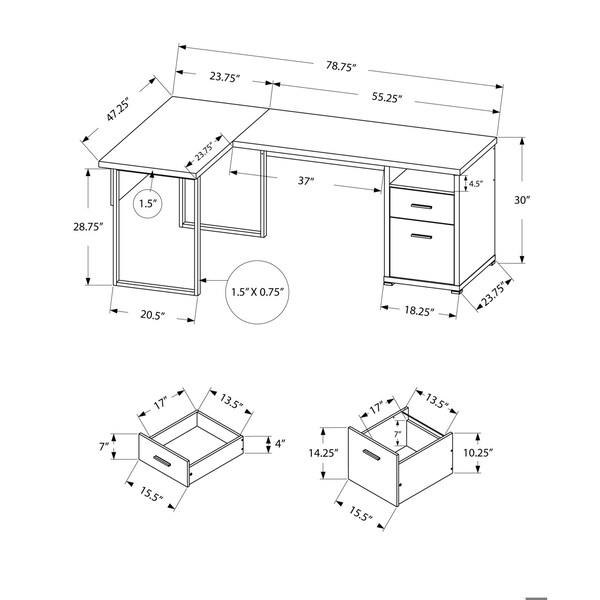 Homeroots 30 in. Particle Board, Hollow Core & Silver Metal Computer Desk - 333443