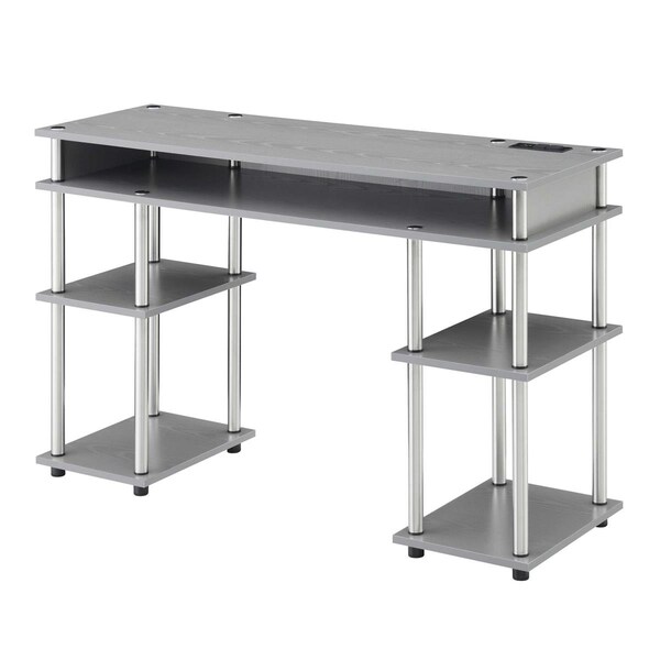 Convenience Concepts Designs2Go No Tools Student Desk with Charging Station, Gray - HI2540336